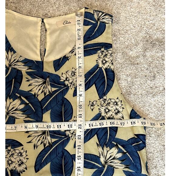 Elodie Size Large Floral Botanical Print Blue Cream Costal Tropical Shift Dress - Picture 3 of 8